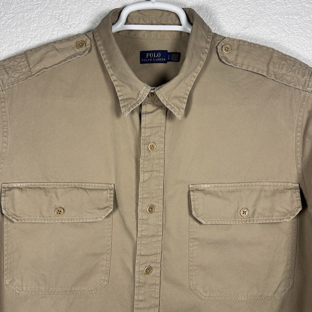 Polo Ralph Lauren Surplus Div Army Military Safari Button Up Distress‎ LRG FLAW